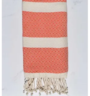 Fouta chevron orange et écru Fouta Tunisia - 1