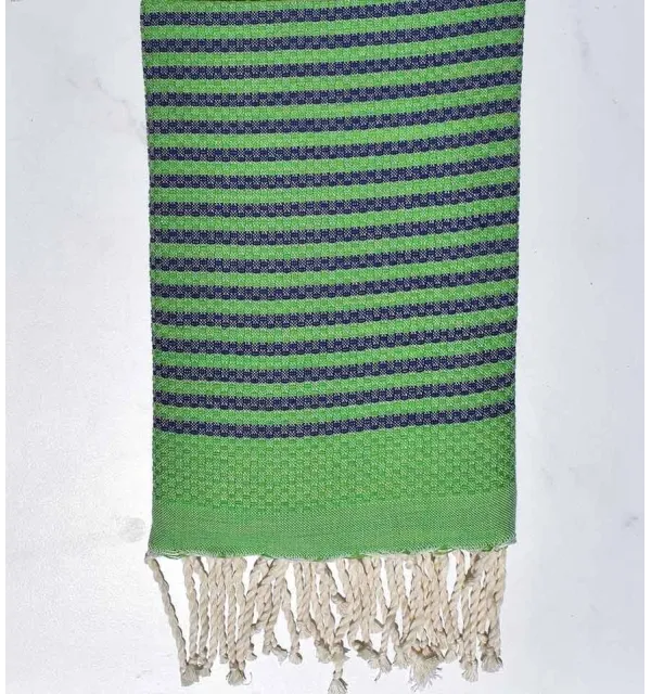 Fouta nid d'abeille zèbre vert et bleu foncé - 1