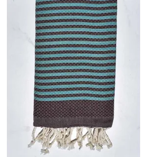Fouta zèbre couleur aubergine et bleu azur  - 1