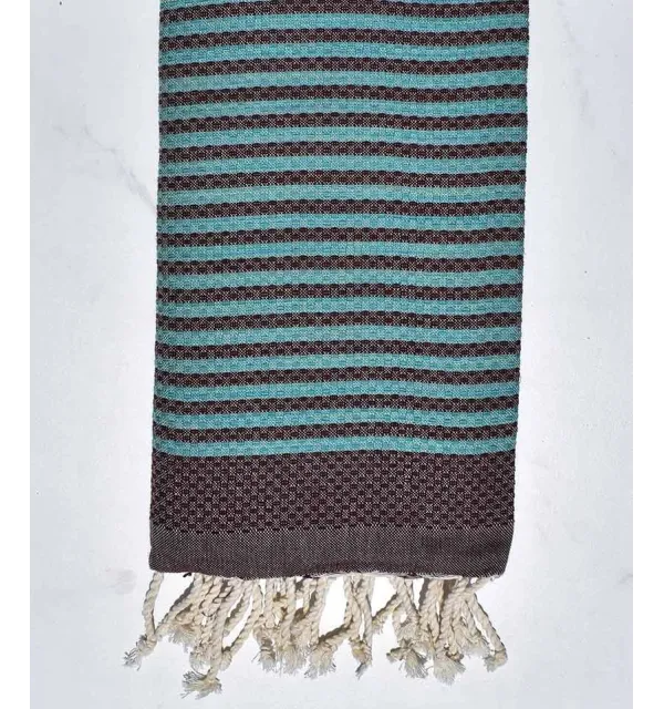 Fouta zèbre couleur aubergine et bleu azur - 1