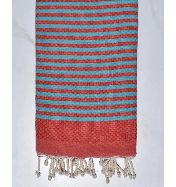 Fouta zèbre rouge et cæruléum - 1