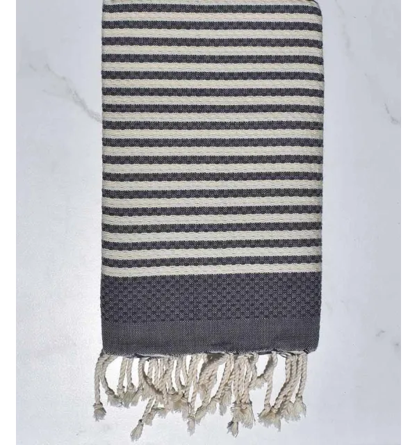 Fouta zèbre blanc crème et ardoise Fouta Tunisia - 1
