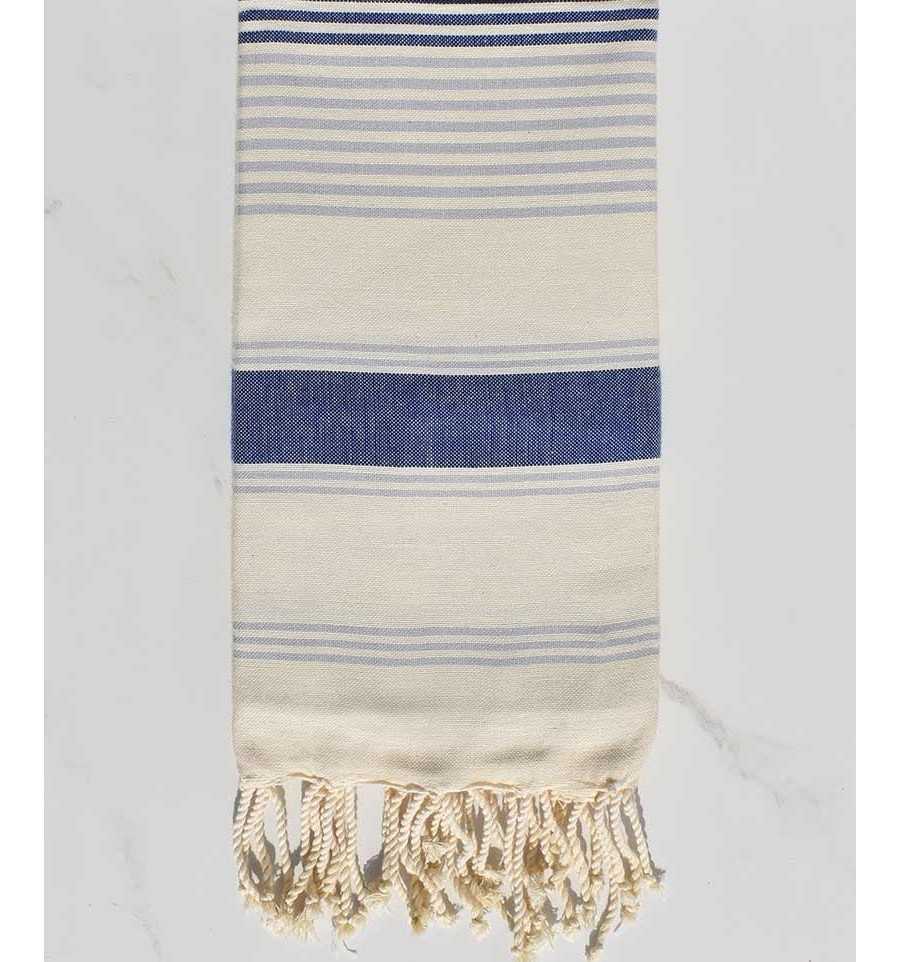 Fouta dina blanc crème, bleu jean et bleu fumée