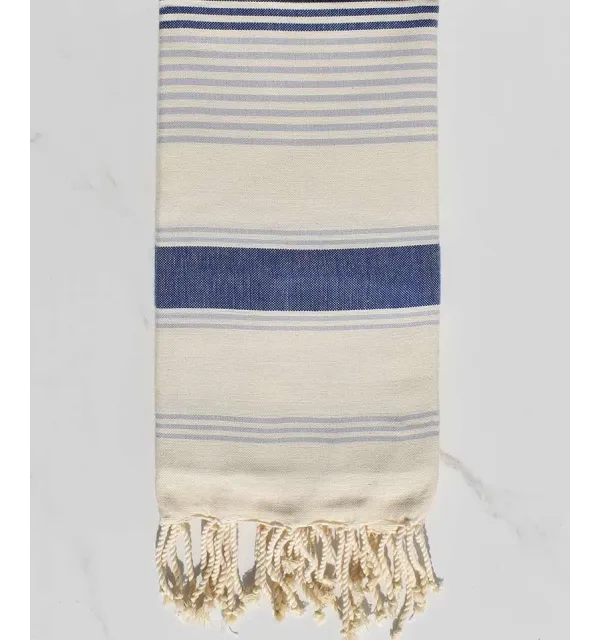 Fouta dina blanc crème, bleu jean et bleu fumée Fouta Tunisia - 1