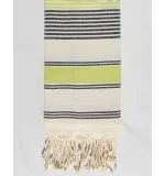 Fouta dina blanc crème, vert prairie et anthracite