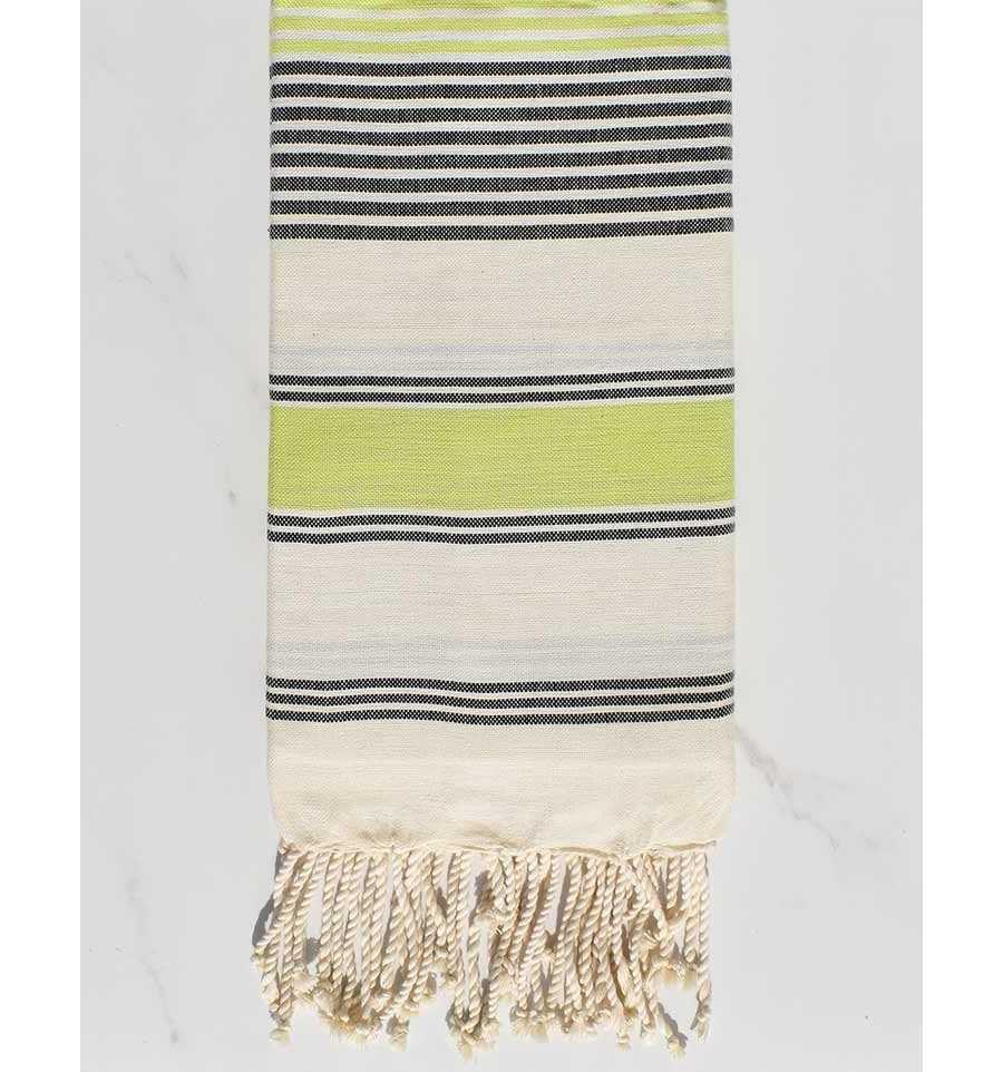 Fouta dina blanc crème, vert prairie et anthracite