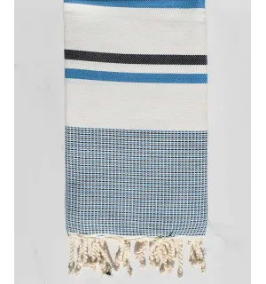 Fouta Chevron blanc crème, azur et bleu nuit Fouta Tunisia - 3