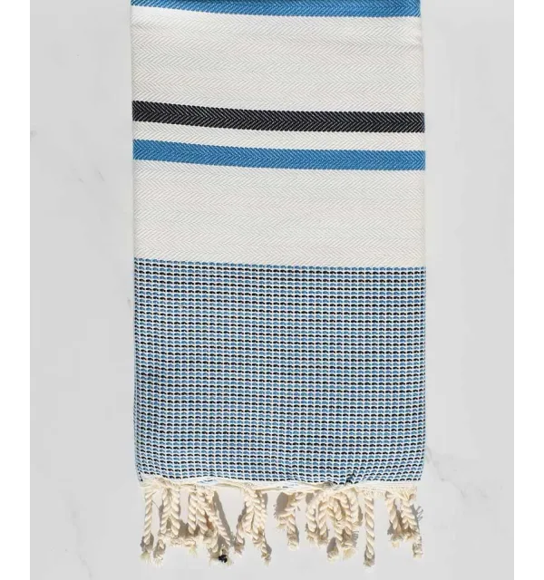 Fouta Chevron blanc crème, azur et bleu nuit Fouta Tunisia - 3