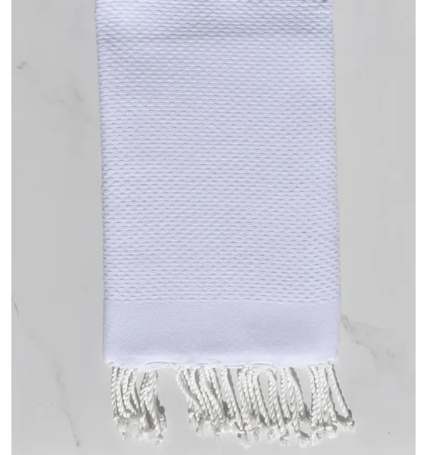 FOUTA Nid d'abeille unie blanche Fouta Tunisia - 3