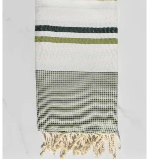 Fouta chevron blanc de lait, vert forêt et vert olive Fouta Tunisia - 1