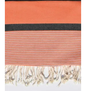 Jeté 1.50m/2.40m couleur orange corail et gris noir Fouta Tunisia - 1