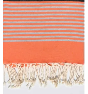 Jeté 1.50m/2.40m couleur orange corail et gris noir Fouta Tunisia - 1 2