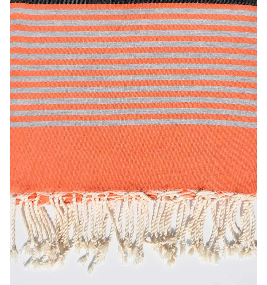 Jeté 1.50m/2.40m couleur orange corail et gris noir Fouta Tunisia - 2