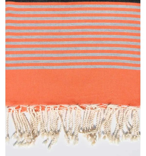 Jeté 1.50m/2.40m couleur orange corail et gris noir Fouta Tunisia - 2