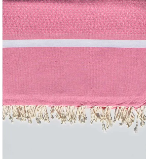 Jeté rose clair et blanc 2m*2.80m Fouta Tunisia - 1