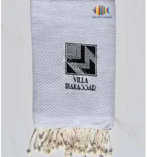 Fouta nid d'abeille unie brodée villa makassar Fouta Tunisia - 1