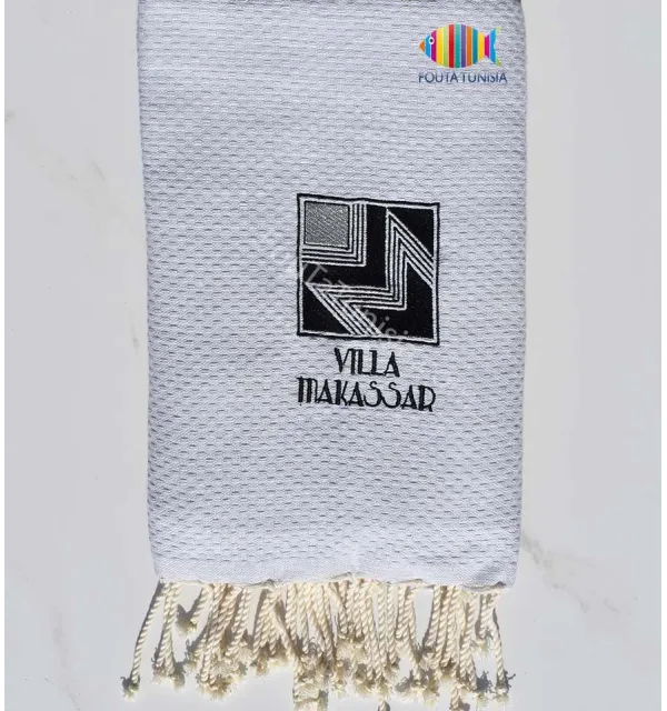 Fouta nid d'abeille unie brodée villa makassar Fouta Tunisia - 1
