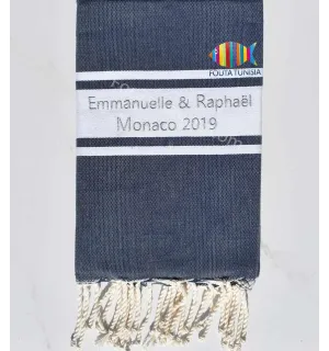 Fouta plate bleu jean foncé brodée au fil lurex argenté pour mariage Fouta Tunisia - 1