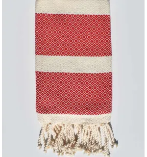 Fouta chevron écru clair et rouge Fouta Tunisia - 1