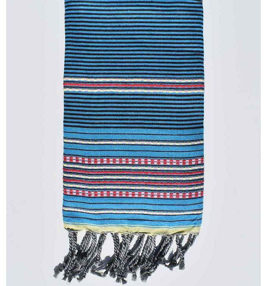 Fouta arabesque bleu azur et noir