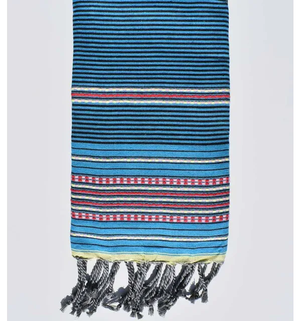 Fouta arabesque bleu azur et noir - 1