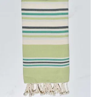 Fouta plate blanc crème, vert prairie, vert et vert forêt Fouta Tunisia - 1