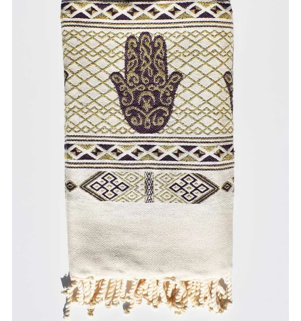 Fouta khomsa mauve foncé Fouta Tunisia - 1