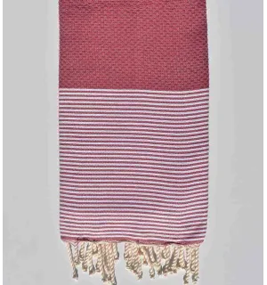 FOUTA NID D'ABEILLE amarante rayée blanc Fouta Tunisia - 1