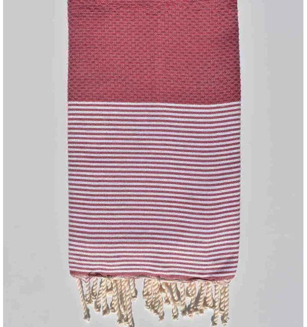 FOUTA NID D'ABEILLE amarante rayée blanc Fouta Tunisia - 1