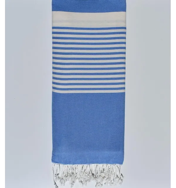 Jeté bleu barbeau avec rayures Fouta Tunisia - 1