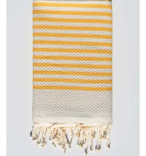 Fouta nid d'abeille rayée 1 cm rayures jaune  - 1