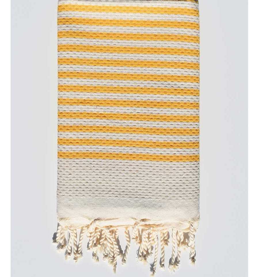 Fouta nid d'abeille rayée 1 cm rayures jaune