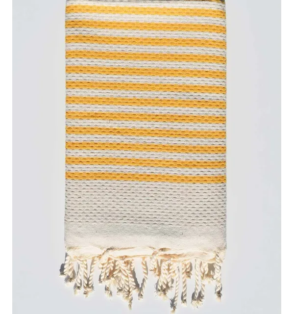 Fouta nid d'abeille rayée 1 cm rayures jaune - 1