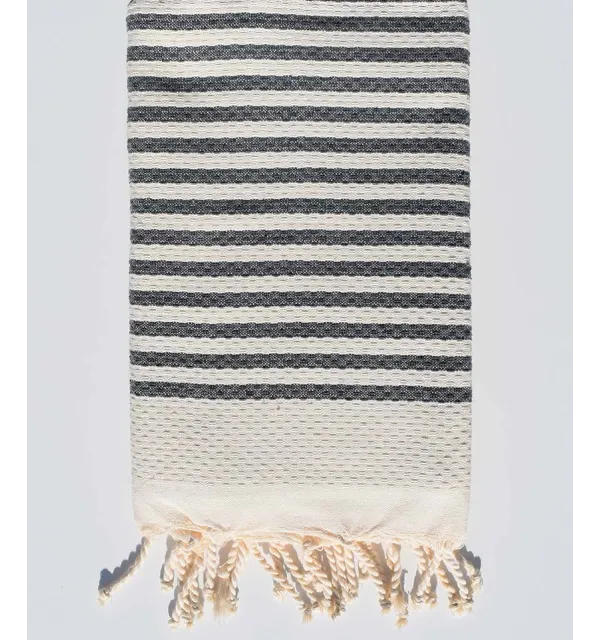 Fouta nid d'abeille rayée 1cm rayures ardoise - 1