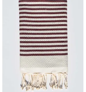 Fouta nid d'abeille rayée 1 cm rayures amarante foncé  - 1