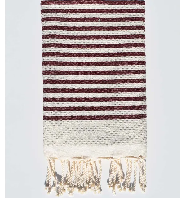 Fouta nid d'abeille rayée 1 cm rayures amarante foncé - 1