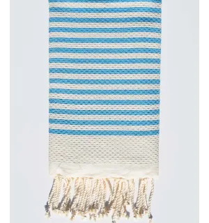 FOUTA nid d'abeille rayée 1 cm rayure bleu azur Fouta Tunisia - 1