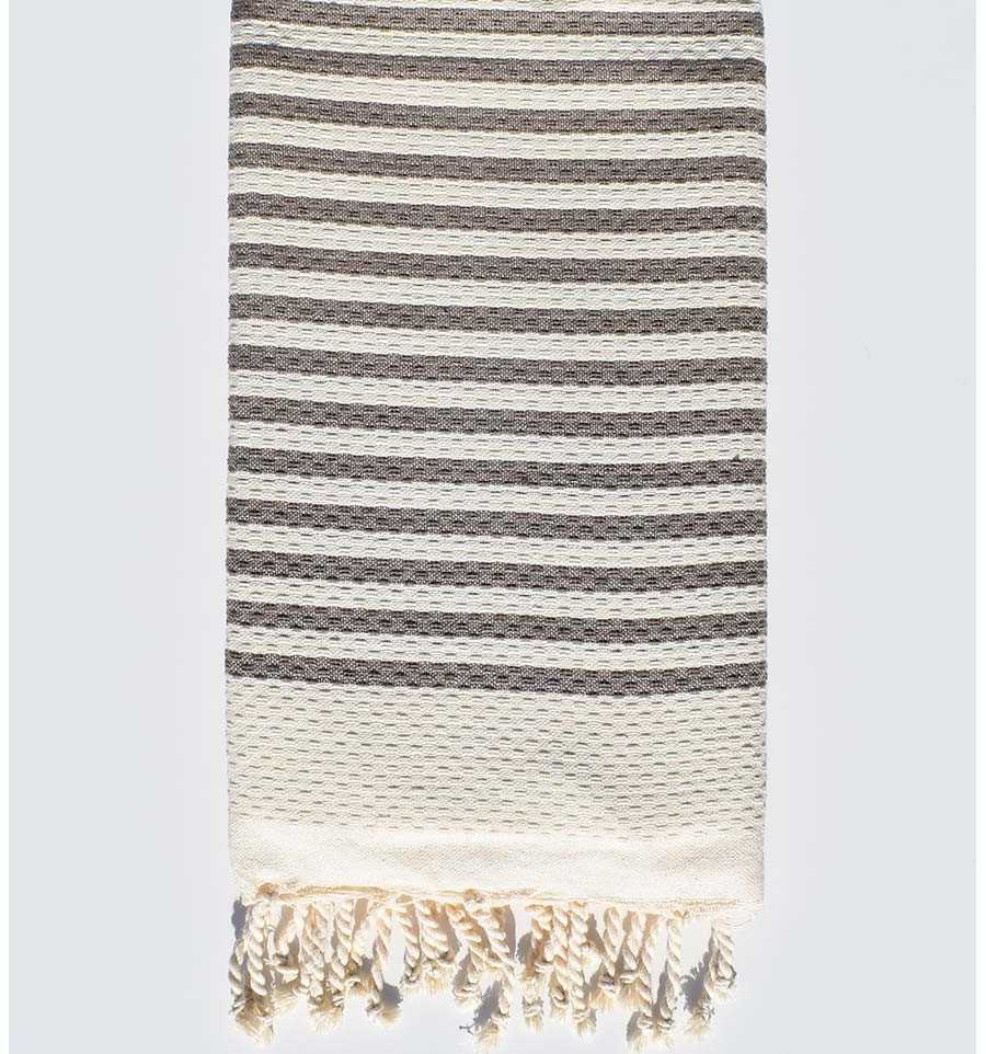 Fouta nid d'abeille rayée 1cm rayures taupe