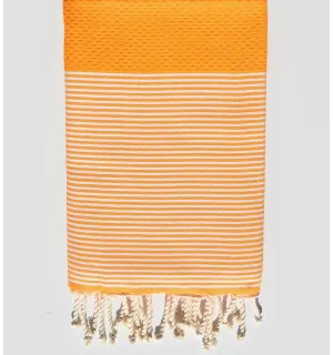 FOUTA NID D'ABEILLE Orangé rayée blanc  - 1