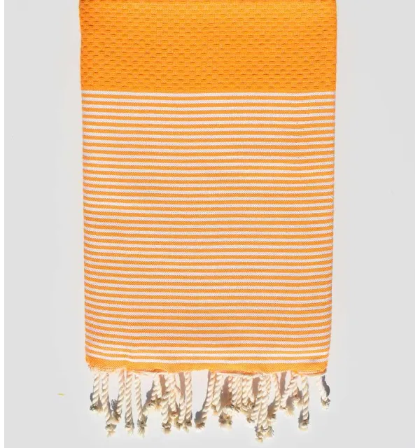 FOUTA NID D'ABEILLE Orangé rayée blanc - 1