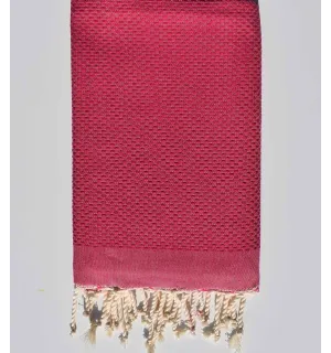 FOUTA nid d'abeille unie rose framboise  - 1
