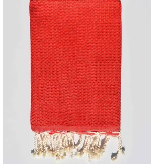 Fouta nid d'abeille unie rouge feu Fouta Tunisia - 1