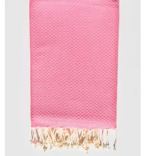 FOUTA nid d'abeille unie rose Fouta Tunisia - 1