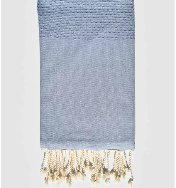FOUTA Nid d'abeille unie bleu charrette Fouta Tunisia - 1