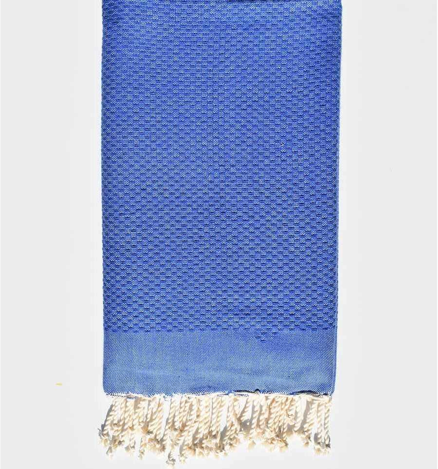 Fouta nid d'abeille unie couleur bleu guède