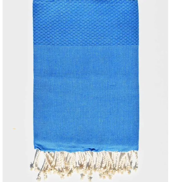 FOUTA nid d'abeille unie bleu électrique Fouta Tunisia - 1