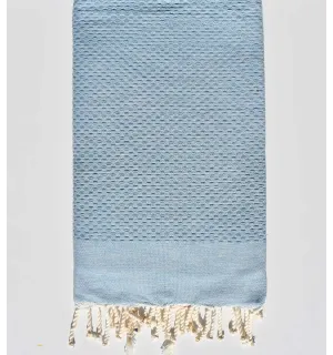 FOUTA nid d'abeille unie bleu acier Fouta Tunisia - 1