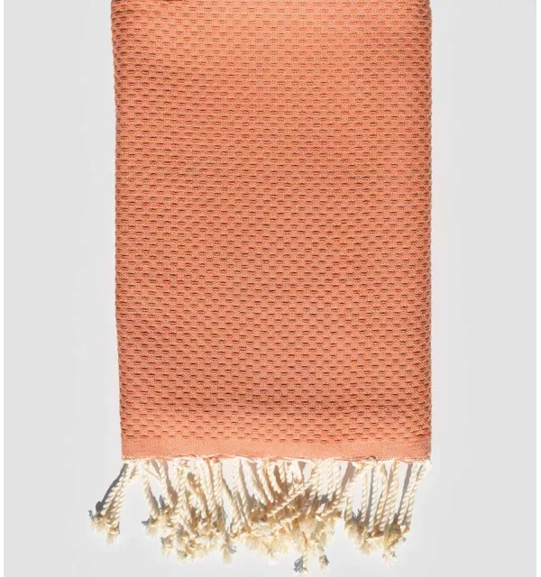 Fouta nid d'abeille unie rouge tomette - 1