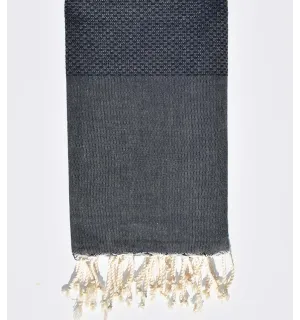 FOUTA nid d'abeille unie bleu denim  - 1