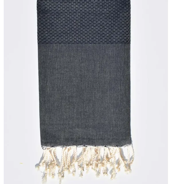 FOUTA nid d'abeille unie bleu denim - 1